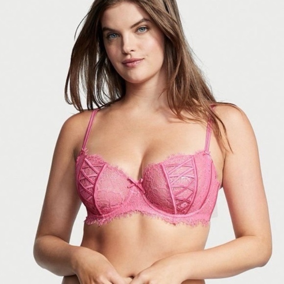 Victoria's Secret Pink Lace Dream Angels Push Up Without Padding Bra Size 36D - Picture 1 of 14